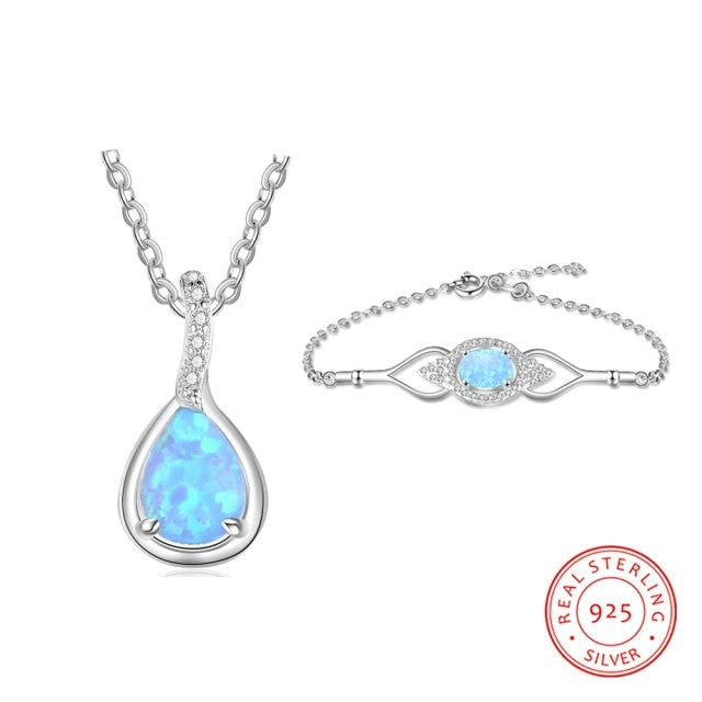 Cubic Zirconia Moonstone 925 Sterling Silver Blue Opal Jewelry Set by JeweluxGems