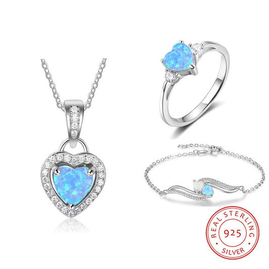 Moonstone 925 Sterling Silver Blue Heart Jewelry Set by JeweluxGems