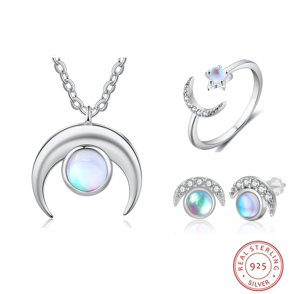 Crescent Moonstone 925 Sterling Silver Jewelry Set by JeweluxGems